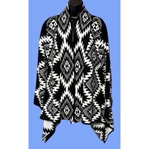 Simply Couture Black White Crochet Sweater Cardigan Long Sleeve Boho Size‎ M